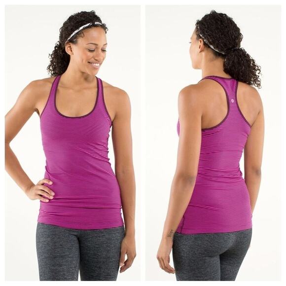 lululemon athletica Tops - Lululemon Cool Racerback in Hyper Stripe Raspberry Glo Light / Plum Size 6
